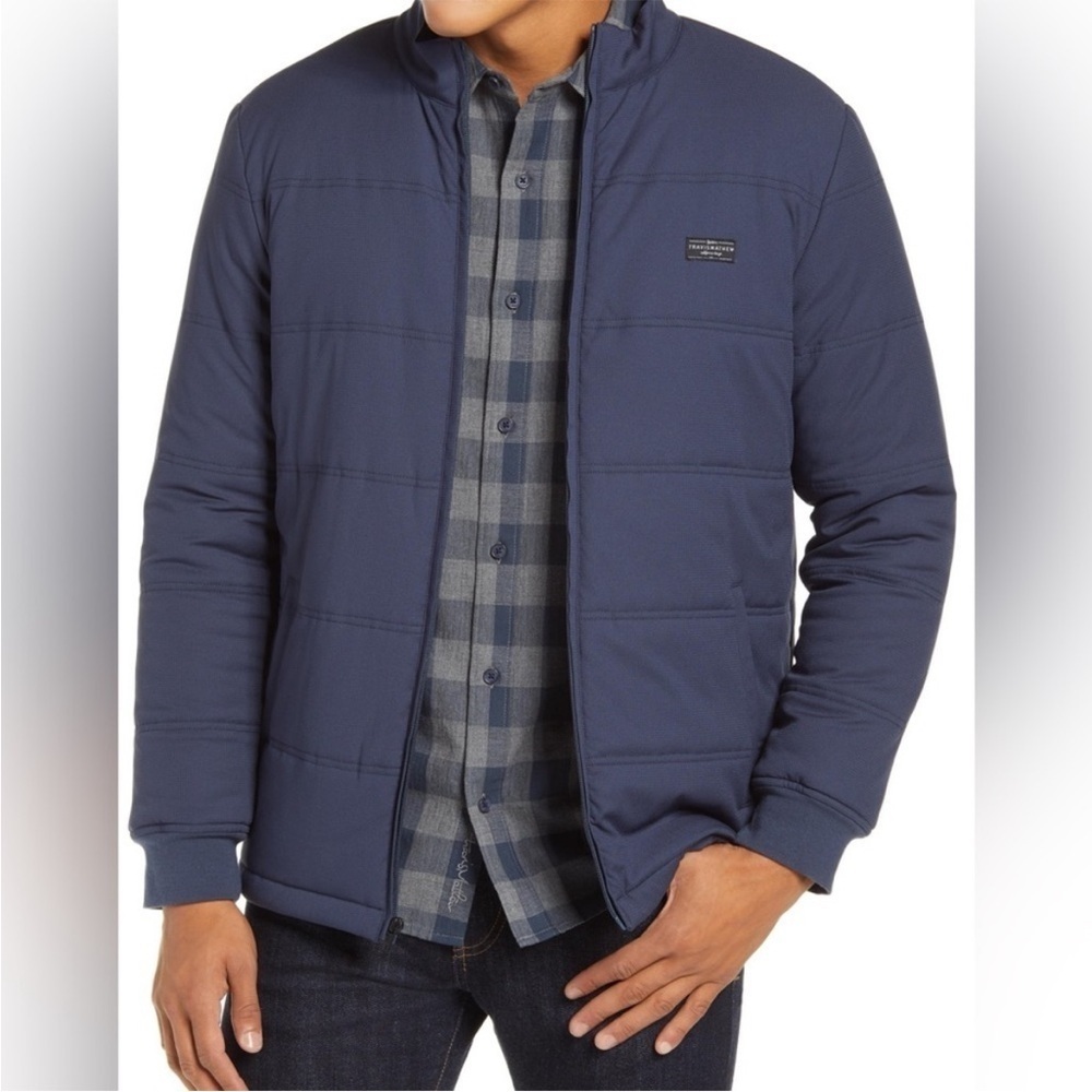 TravisMathew Interlude Puffer Golf Jacket Mens Navy Blue Full Zip Stretch M NEW